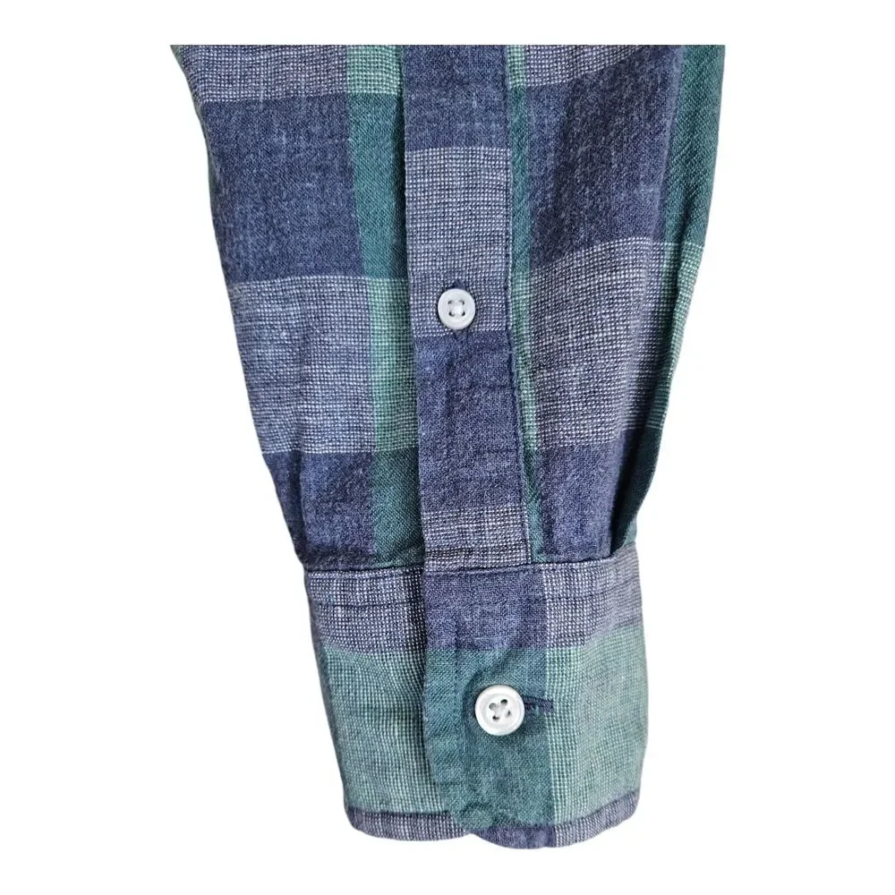 J. CREW Men's S Homespun Shirt Blue Green Check Button Up Long Sleeve Cotton